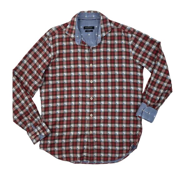 Bugatchi Shirt Mens Medium Shaped Fit Flip Cuff Long Sleeve Western Style Plaid - Picture 1 of 12